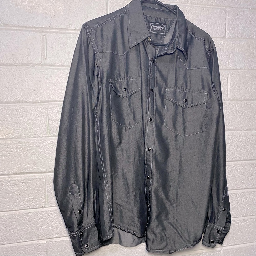Cowboy Hardware Western Shiny Mens Short Pearl Snap Button Down Longsleeve Shirt